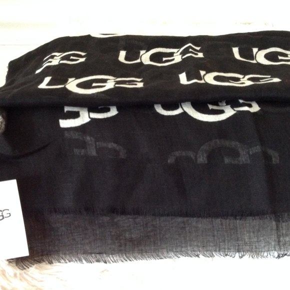 UGG Woven Logo Scarf Black White - Picture 3 of 5